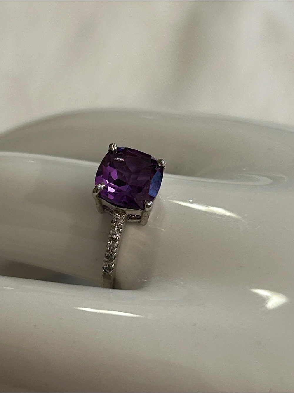 Amethyst in Pavé Band Sterling Ring - Women Jewelry